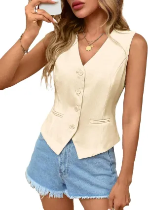 2025 Womens Summer Cropped Vest Tops Sleeveless Lightweight V-Neck Single Breasted Casual Fashion Work Jacket