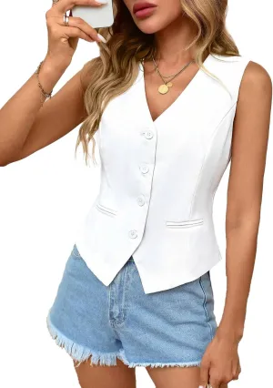 2025 Womens Summer Cropped Vest Tops Sleeveless Lightweight V-Neck Single Breasted Casual Fashion Work Jacket