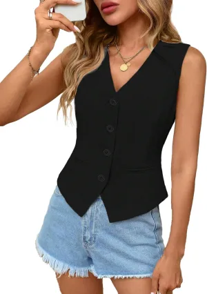2025 Womens Summer Cropped Vest Tops Sleeveless Lightweight V-Neck Single Breasted Casual Fashion Work Jacket