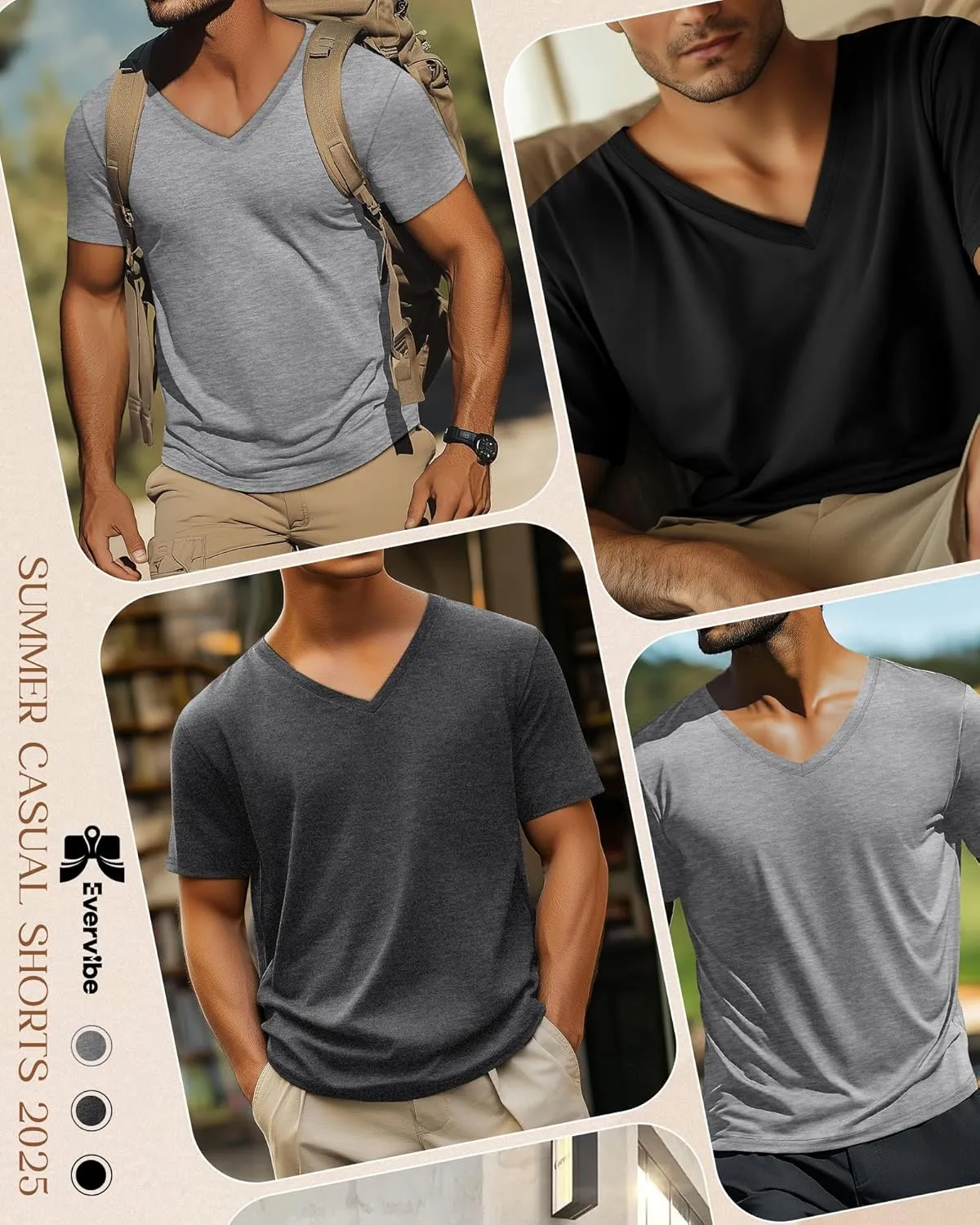 3 Pack Big and Tall Cotton Shirts for Men M-7XL Soft V Neck Shirt Plus Size Short Sleeve Tee Undershirt Casual Tops