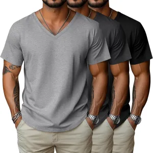 3 Pack Big and Tall Cotton Shirts for Men M-7XL Soft V Neck Shirt Plus Size Short Sleeve Tee Undershirt Casual Tops