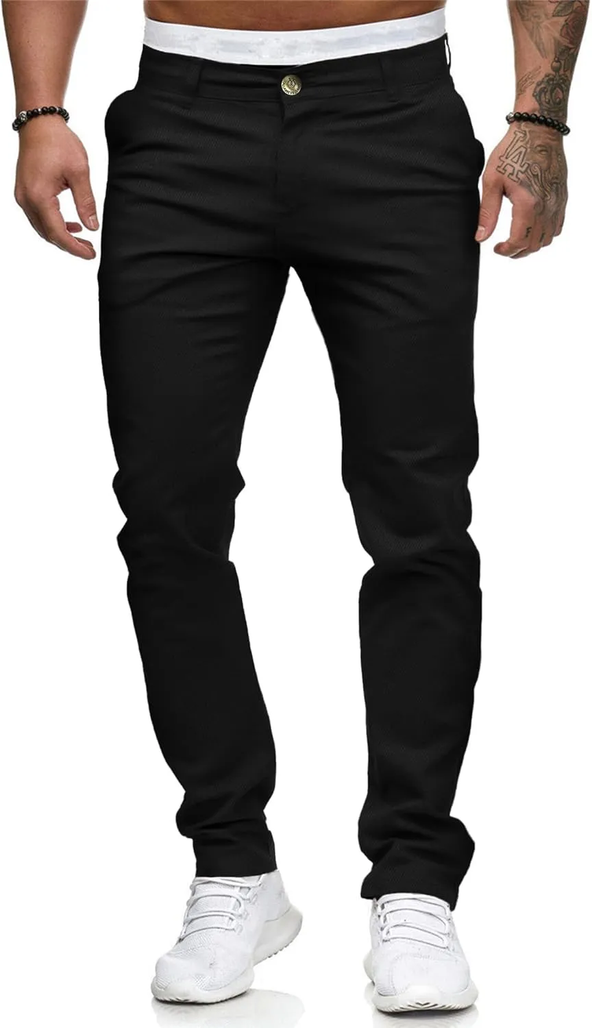ALLABREVE Men's Chinos Casual Dress Pants Slim Fit Skinny Stretch Flat-Front Lightweight Comfort Slacks