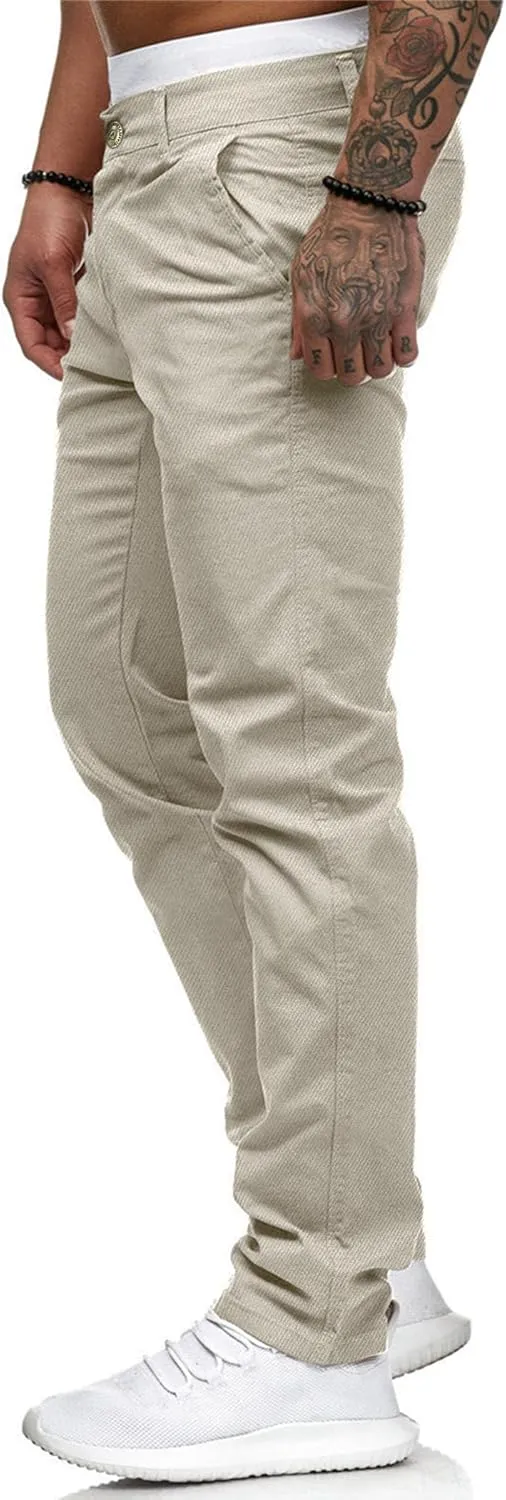 ALLABREVE Men's Chinos Casual Dress Pants Slim Fit Skinny Stretch Flat-Front Lightweight Comfort Slacks