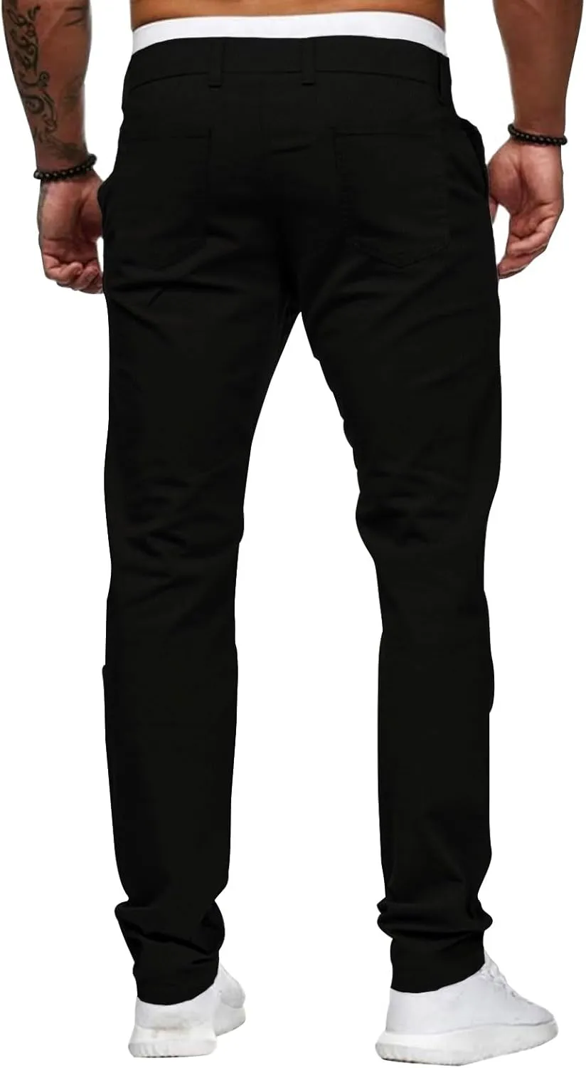 ALLABREVE Men's Chinos Casual Dress Pants Slim Fit Skinny Stretch Flat-Front Lightweight Comfort Slacks