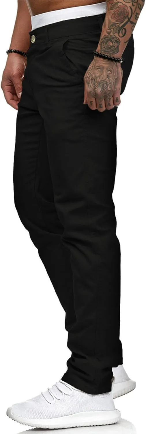 ALLABREVE Men's Chinos Casual Dress Pants Slim Fit Skinny Stretch Flat-Front Lightweight Comfort Slacks