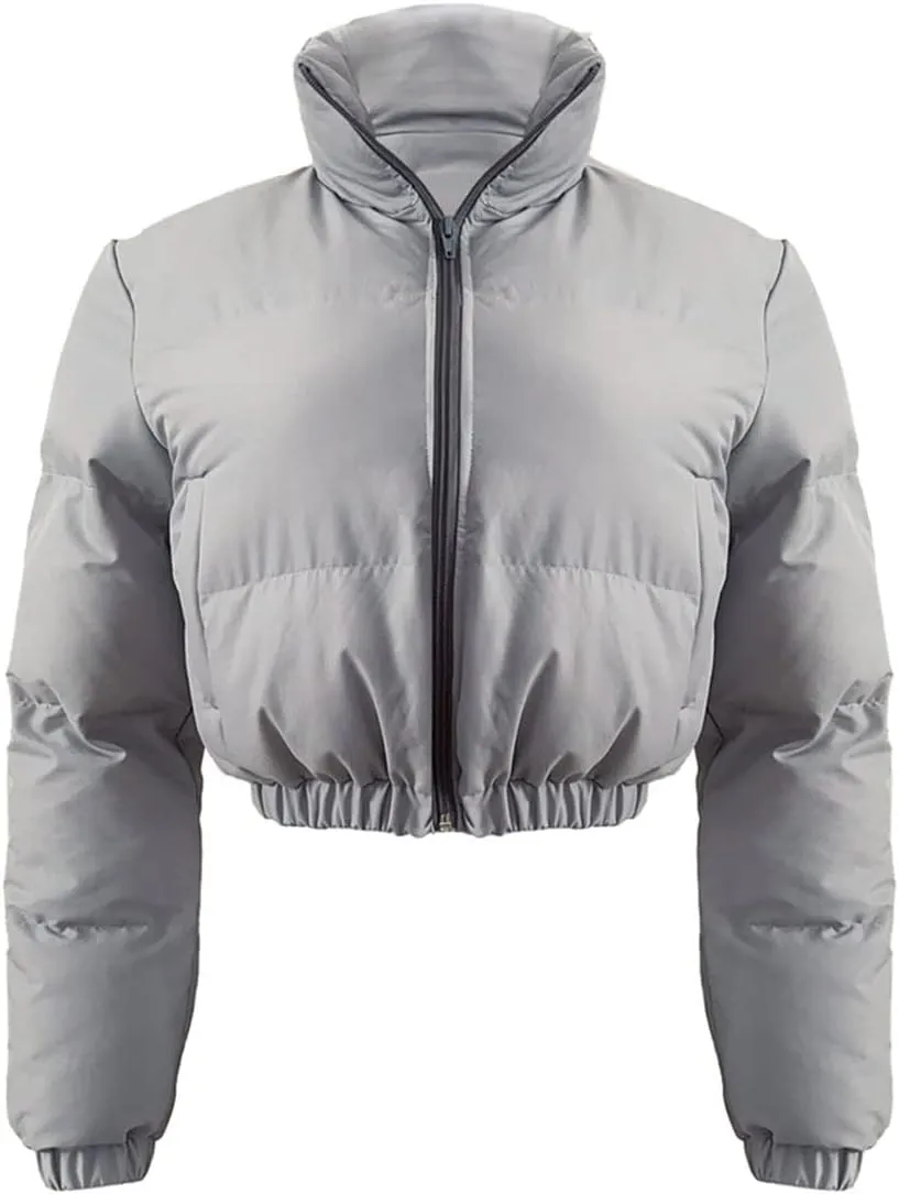 Alunzoem Puffer Jacket Womens Casual Long Sleeve Zip Up Winter Short Down Coat