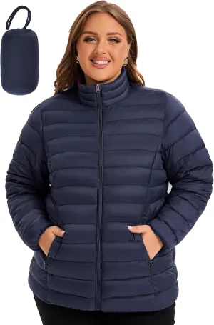 ANOTHER CHOICE Plus Size Puffer Jacket for Women, Lightweight Packable Stand Collar Winter Puffer Coat