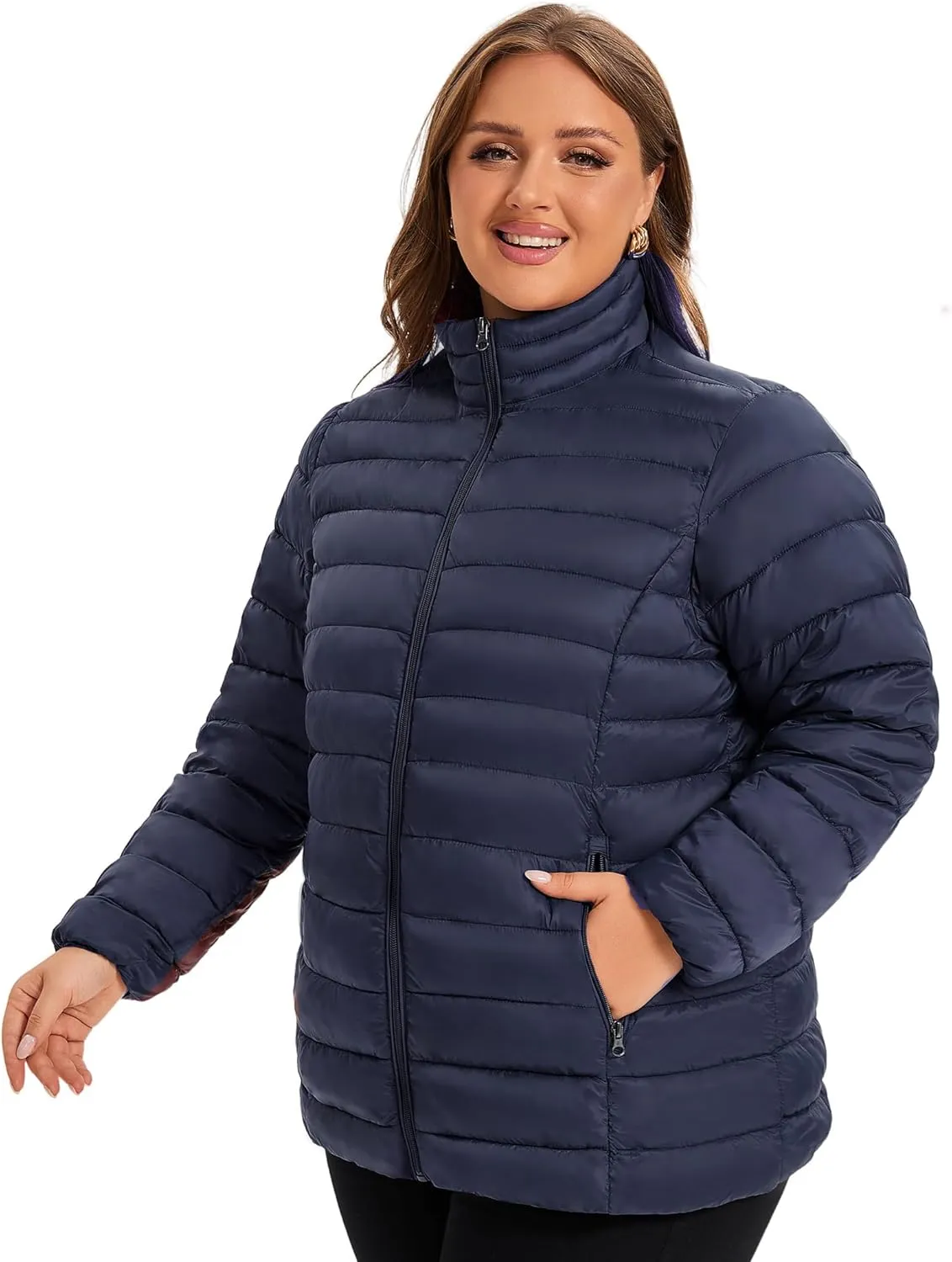 ANOTHER CHOICE Plus Size Puffer Jacket for Women, Lightweight Packable Stand Collar Winter Puffer Coat