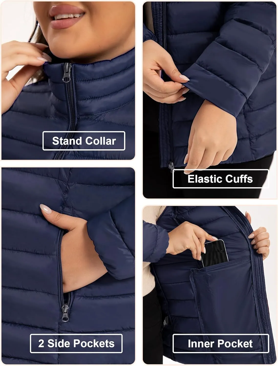 ANOTHER CHOICE Plus Size Puffer Jacket for Women, Lightweight Packable Stand Collar Winter Puffer Coat