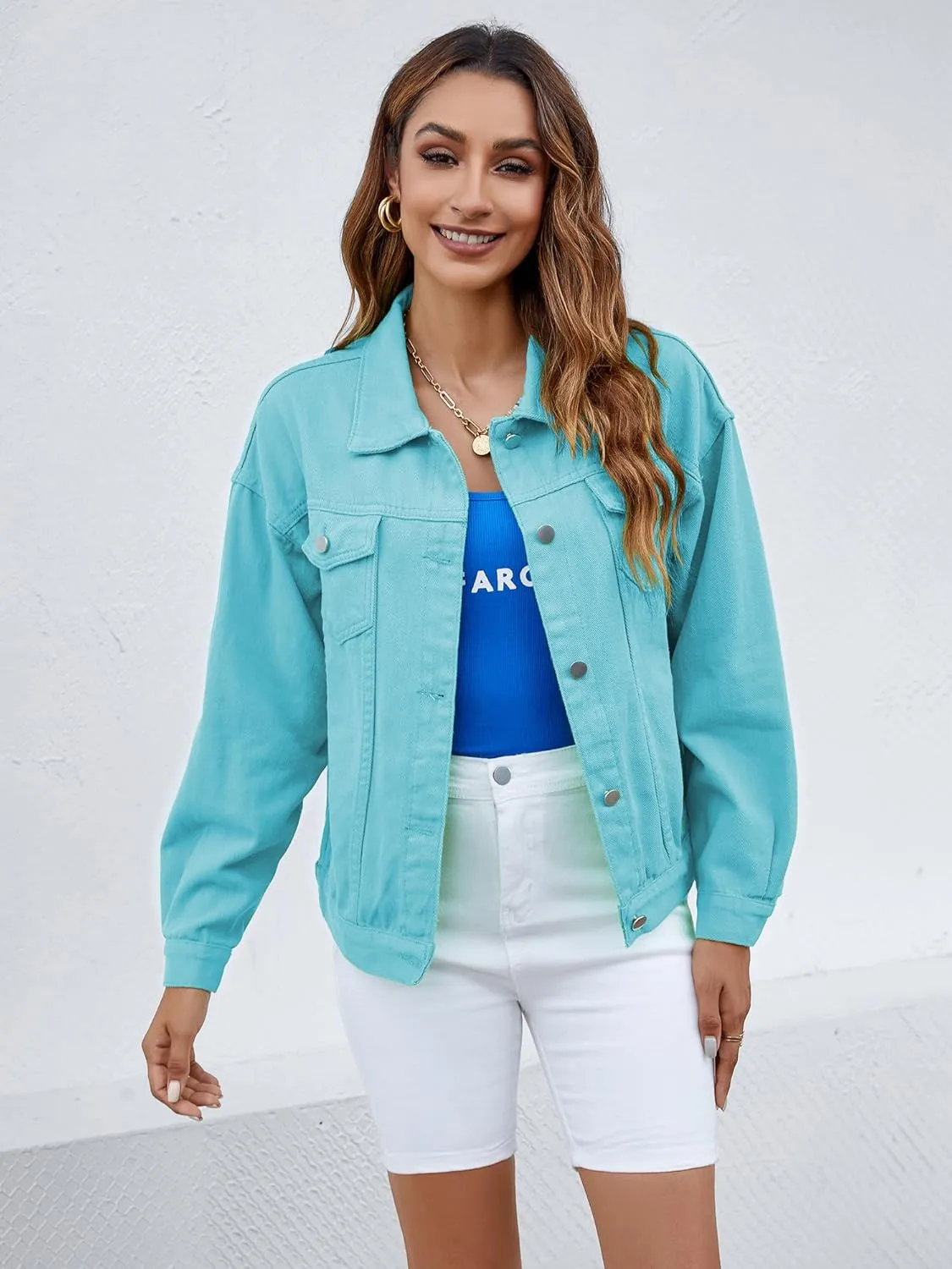 Atnlewhi Women's Long Sleeve Denim Jacket Casual Button Down Basic Jean Jackets with Pockets