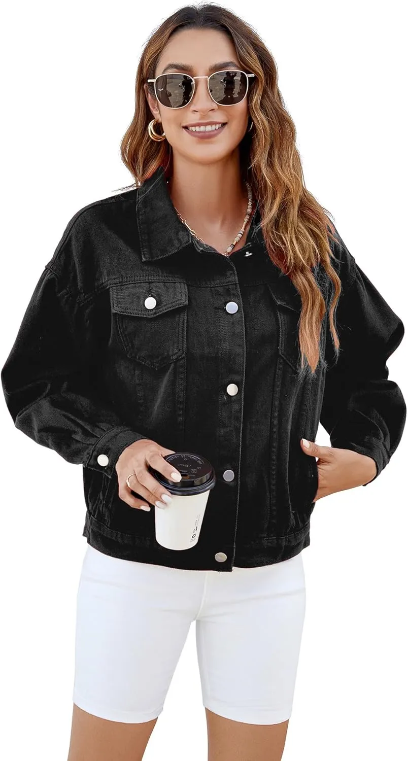 Atnlewhi Women's Long Sleeve Denim Jacket Casual Button Down Basic Jean Jackets with Pockets