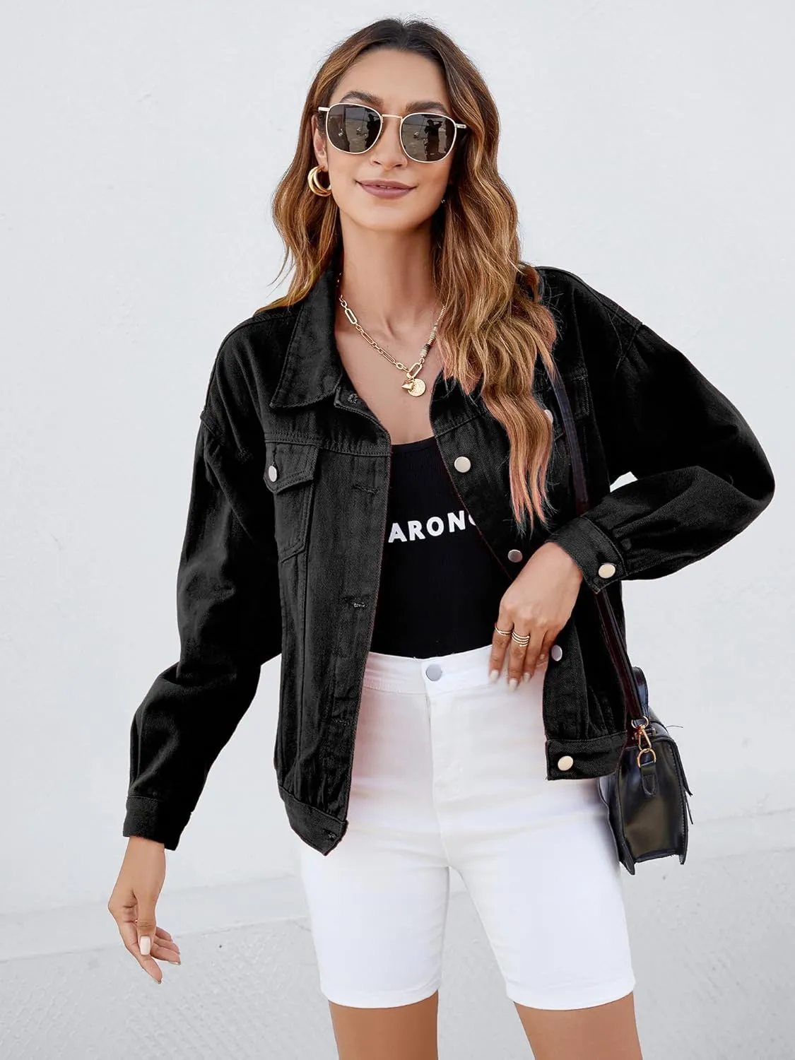 Atnlewhi Women's Long Sleeve Denim Jacket Casual Button Down Basic Jean Jackets with Pockets