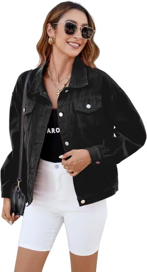 Atnlewhi Women's Long Sleeve Denim Jacket Casual Button Down Basic Jean Jackets with Pockets