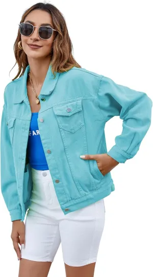 Atnlewhi Women's Long Sleeve Denim Jacket Casual Button Down Basic Jean Jackets with Pockets