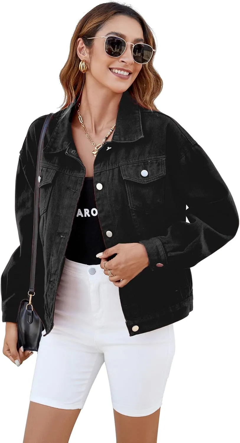Atnlewhi Women's Long Sleeve Denim Jacket Casual Button Down Basic Jean Jackets with Pockets