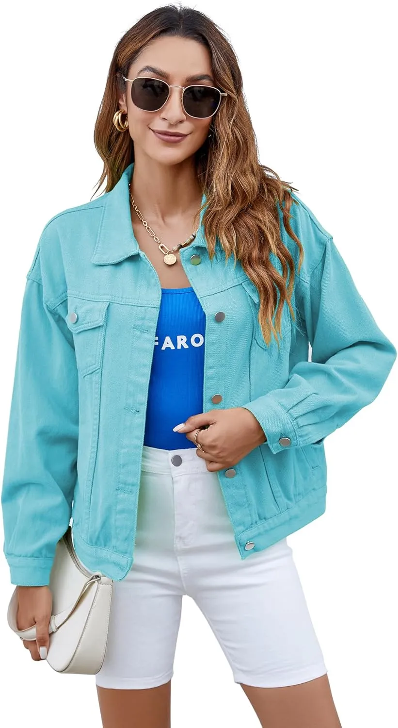 Atnlewhi Women's Long Sleeve Denim Jacket Casual Button Down Basic Jean Jackets with Pockets