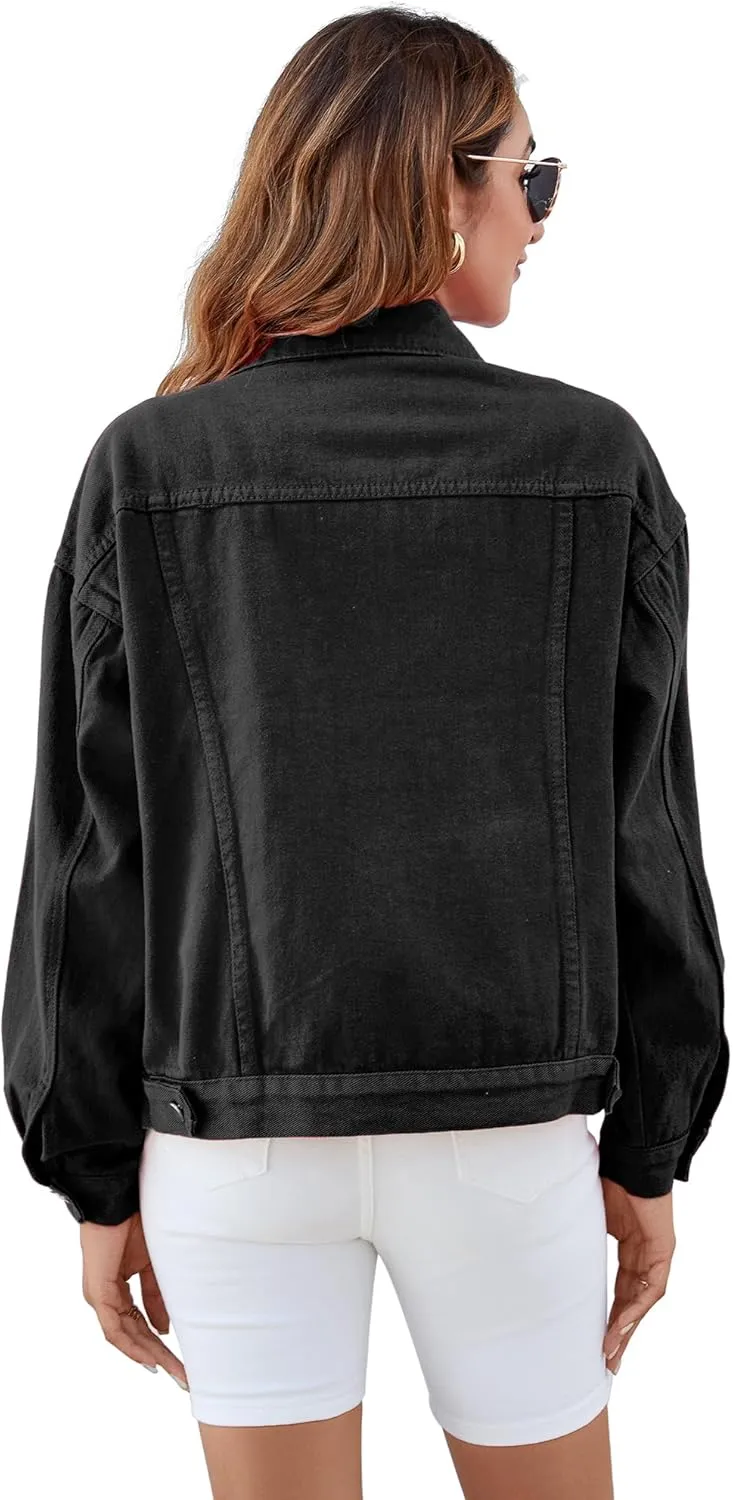 Atnlewhi Women's Long Sleeve Denim Jacket Casual Button Down Basic Jean Jackets with Pockets