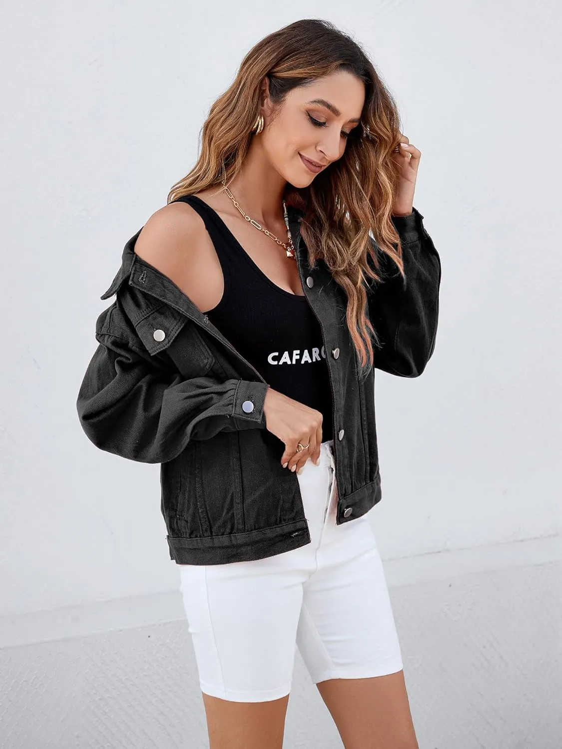 Atnlewhi Women's Long Sleeve Denim Jacket Casual Button Down Basic Jean Jackets with Pockets