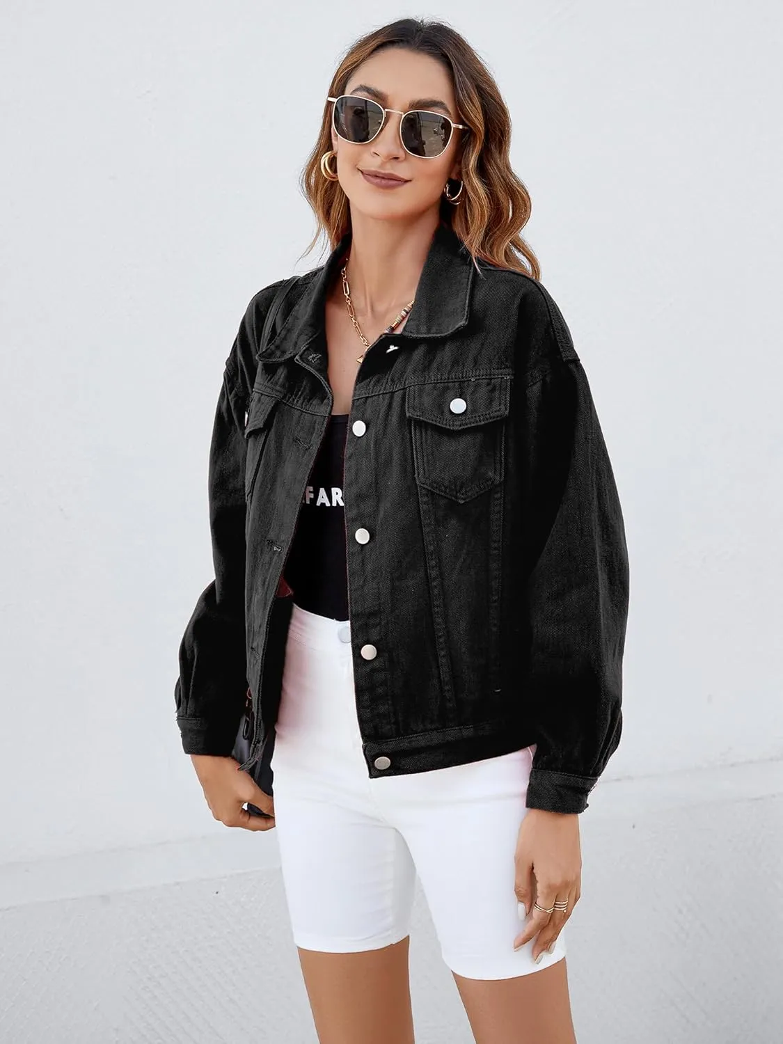 Atnlewhi Women's Long Sleeve Denim Jacket Casual Button Down Basic Jean Jackets with Pockets