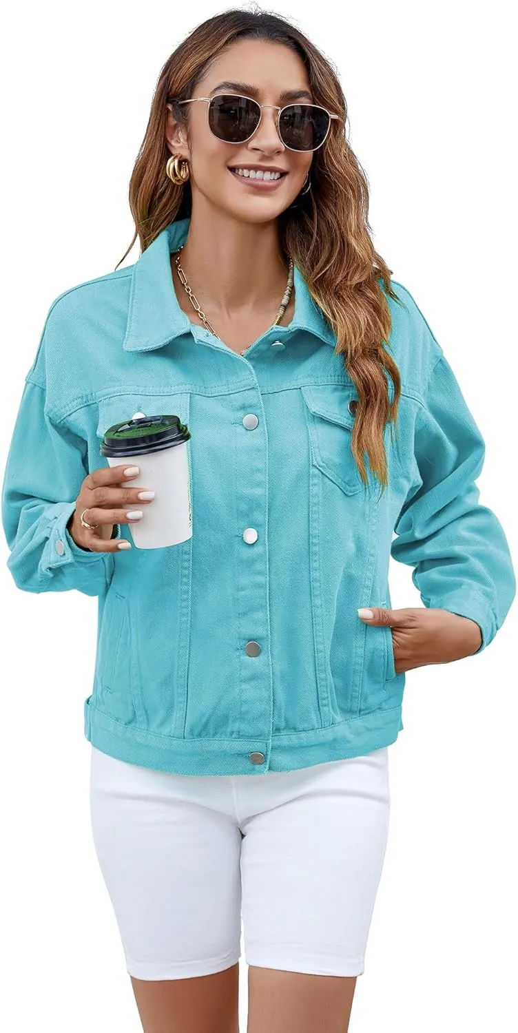 Atnlewhi Women's Long Sleeve Denim Jacket Casual Button Down Basic Jean Jackets with Pockets