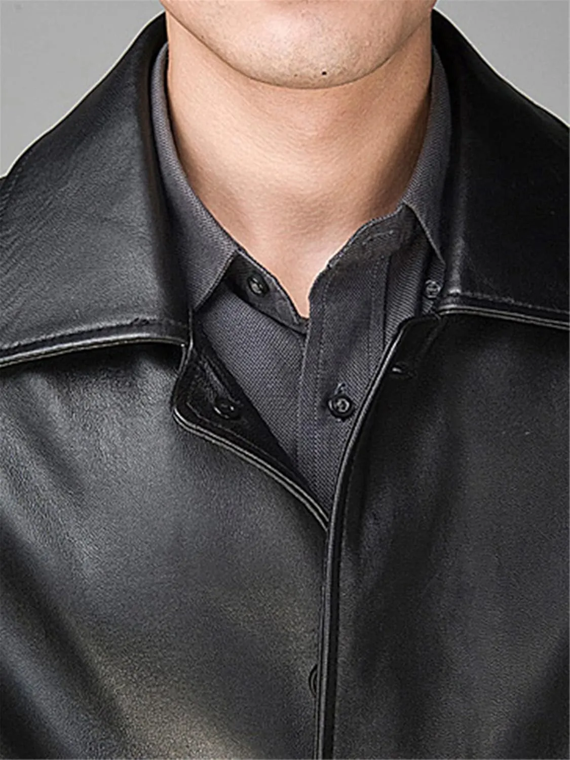 Autumn Mens Black Faux Leather Long Trench Coat Mens Fashion Long Sleeve Single Breasted Pu Leather Jacket