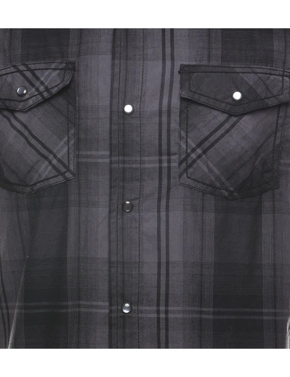 Black & Grey Western Checked Shirt - L