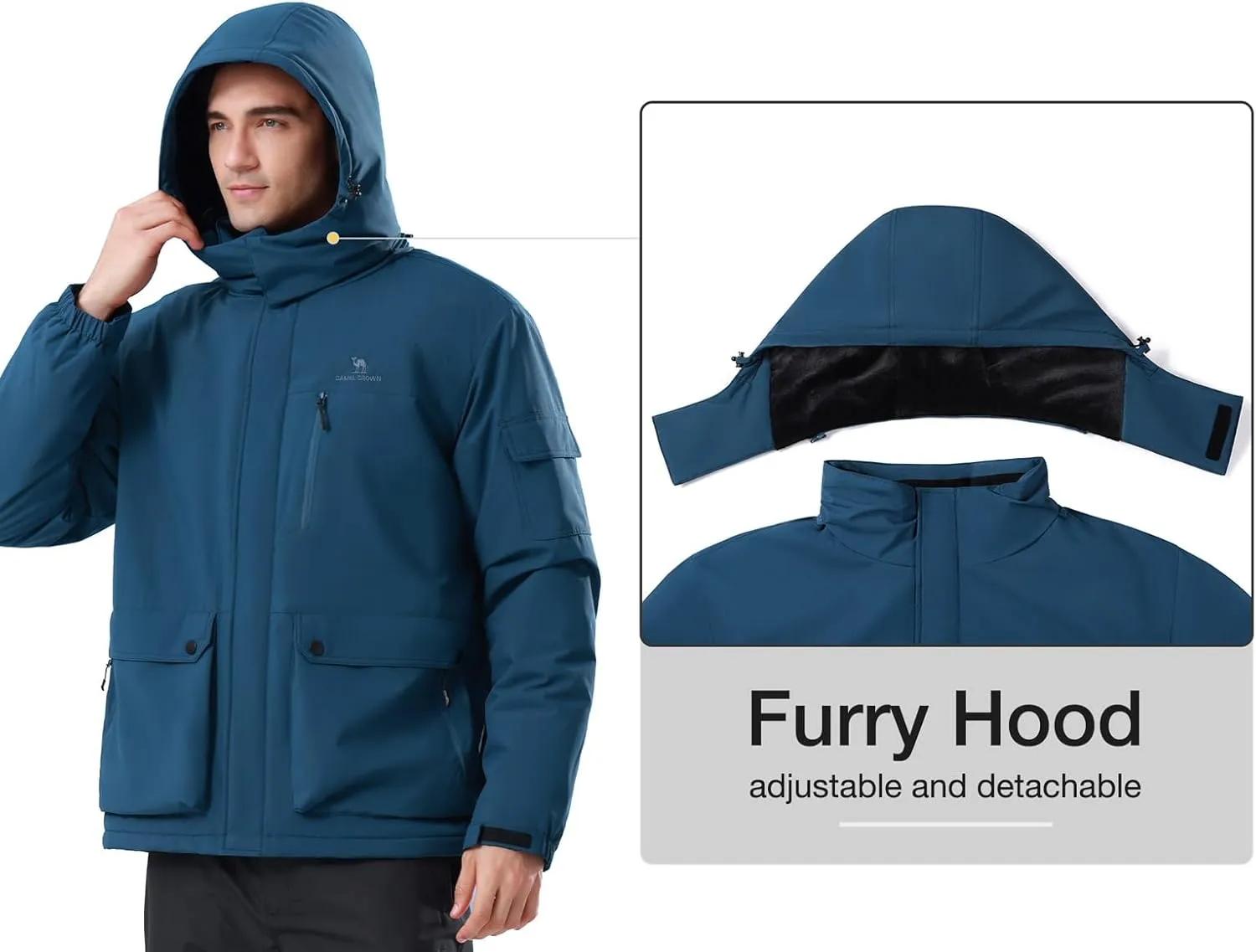 CAMEL CROWN Men's Waterproof Ski Jackets Winter Coats Snow Jacket Adjustable Fleece Windbreaker Windproof Outdoor RainJackets