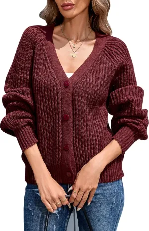Cardigan Sweaters for Women 2024 Loose Long Sleeve V Neck Lightweight Button Down Open Front Cable Knit Sweater Top
