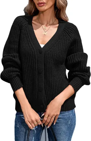 Cardigan Sweaters for Women 2024 Loose Long Sleeve V Neck Lightweight Button Down Open Front Cable Knit Sweater Top