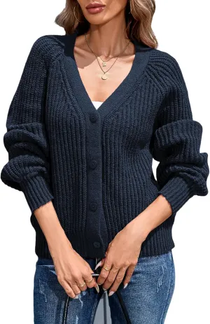 Cardigan Sweaters for Women 2024 Loose Long Sleeve V Neck Lightweight Button Down Open Front Cable Knit Sweater Top