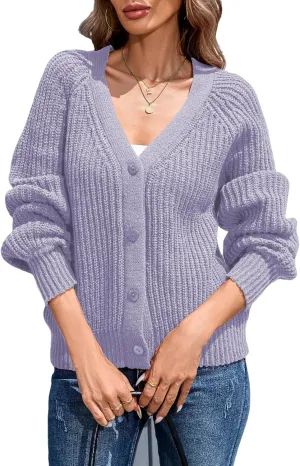 Cardigan Sweaters for Women 2024 Loose Long Sleeve V Neck Lightweight Button Down Open Front Cable Knit Sweater Top