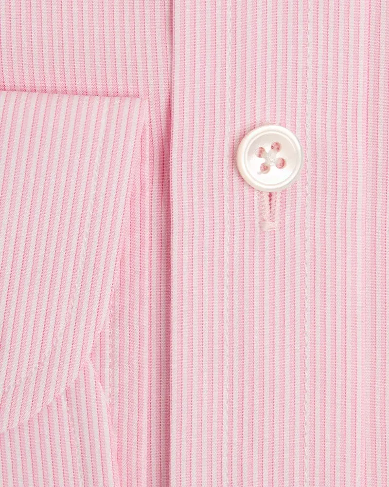 Classic Fit Pink Line Stripe Cotton Shirt with Classic Collar & Two Button Cuff