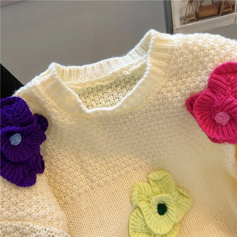 Colorful Crochet Floral Soft Sweater