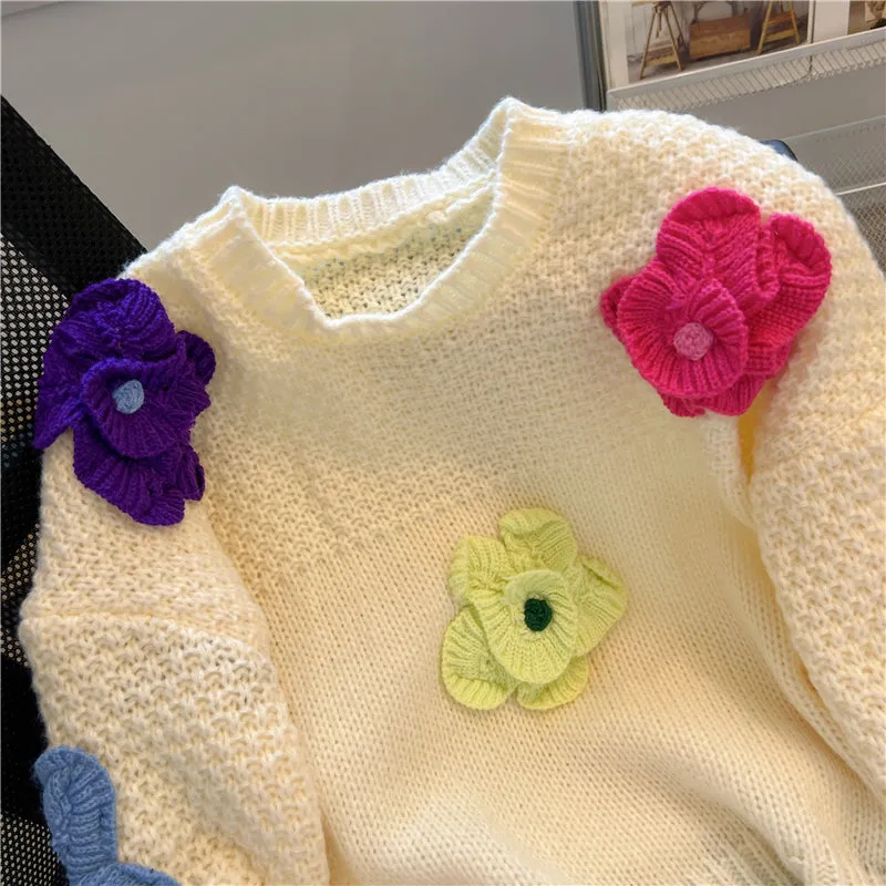 Colorful Crochet Floral Soft Sweater