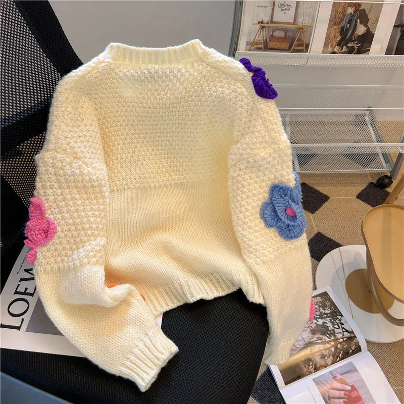 Colorful Crochet Floral Soft Sweater