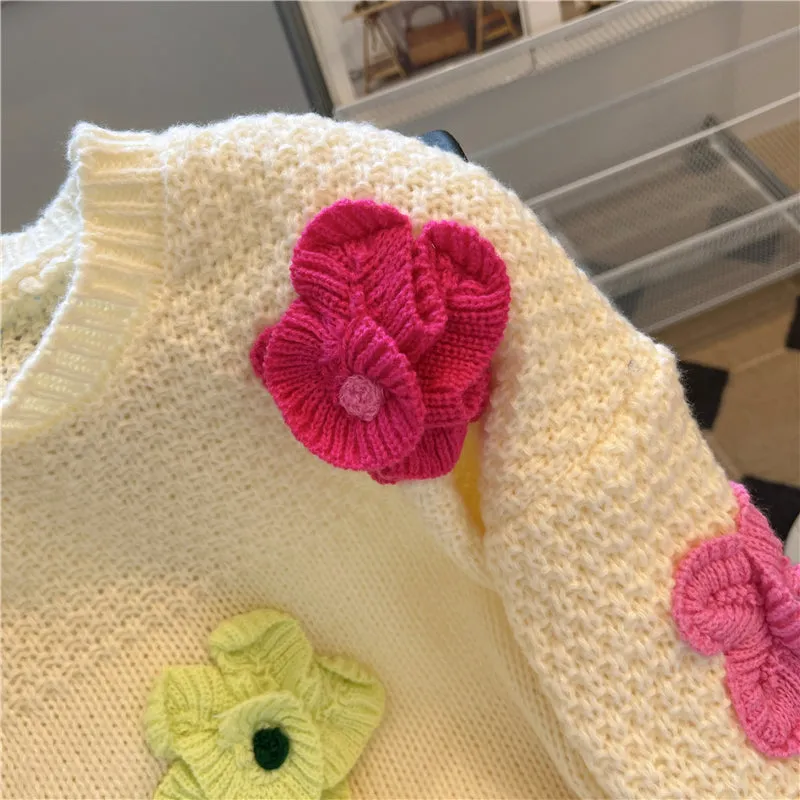Colorful Crochet Floral Soft Sweater