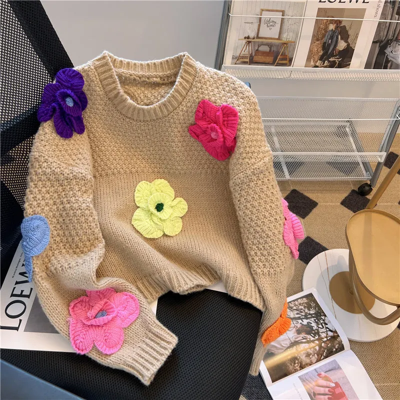 Colorful Crochet Floral Soft Sweater