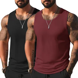 COOFANDY Mens Casual Tank Tops Moisture Wicking Muscle Sleeveless Shirts Soft Bamboo Viscose Tank Shirt 2 Pack