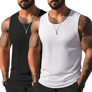 COOFANDY Mens Casual Tank Tops Moisture Wicking Muscle Sleeveless Shirts Soft Bamboo Viscose Tank Shirt 2 Pack