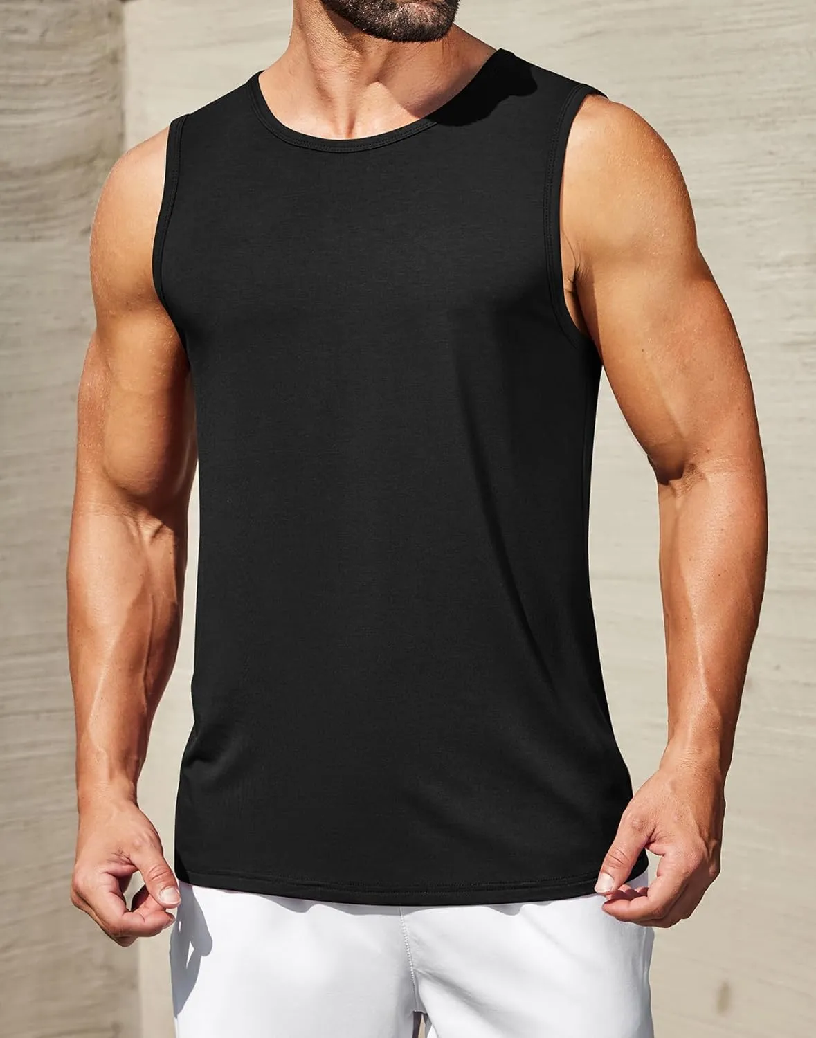 COOFANDY Mens Casual Tank Tops Moisture Wicking Muscle Sleeveless Shirts Soft Bamboo Viscose Tank Shirt 2 Pack