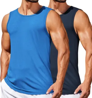 COOFANDY Mens Casual Tank Tops Moisture Wicking Muscle Sleeveless Shirts Soft Bamboo Viscose Tank Shirt 2 Pack
