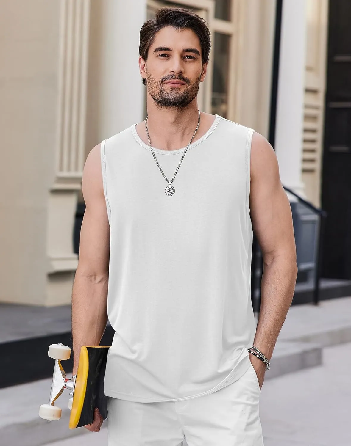 COOFANDY Mens Casual Tank Tops Moisture Wicking Muscle Sleeveless Shirts Soft Bamboo Viscose Tank Shirt 2 Pack