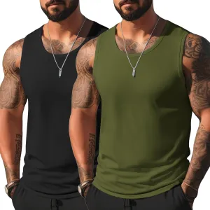 COOFANDY Mens Casual Tank Tops Moisture Wicking Muscle Sleeveless Shirts Soft Bamboo Viscose Tank Shirt 2 Pack