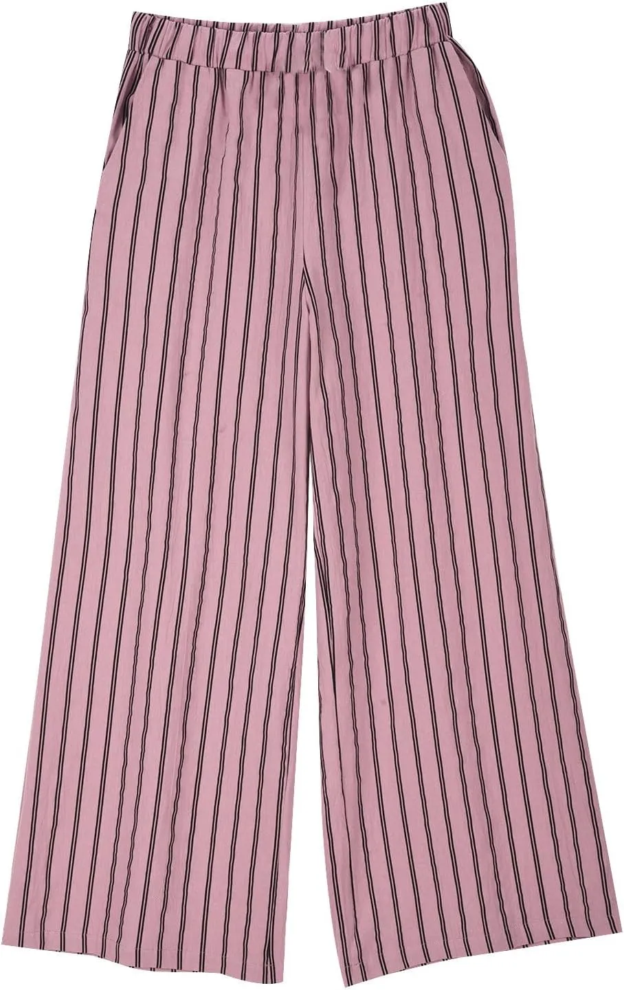 Cotton Linen Pants for Women Summer Comfort Wide Leg Boho Trousers High Waist Striped Lounge Pants with Pockets