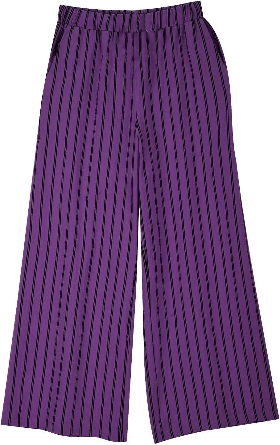 Cotton Linen Pants for Women Summer Comfort Wide Leg Boho Trousers High Waist Striped Lounge Pants with Pockets