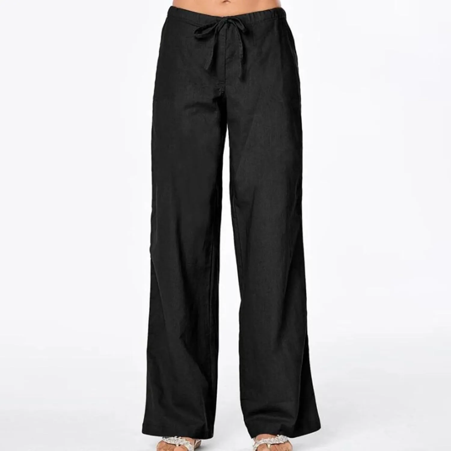 Cotton Linen Pants Womens Straight Leg Pants Loose Casual Comfy Lounge High Waist Trousers 2025 Comfort Joggers Slacks