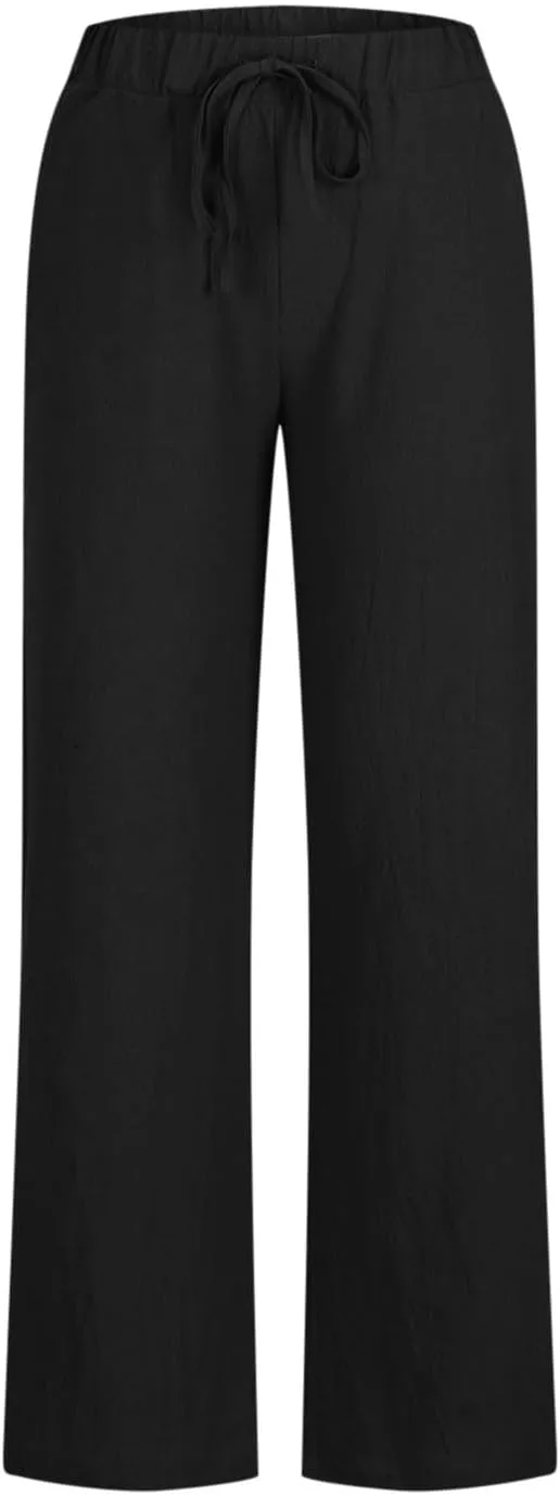 Cotton Linen Pants Womens Straight Leg Pants Loose Casual Comfy Lounge High Waist Trousers 2025 Comfort Joggers Slacks