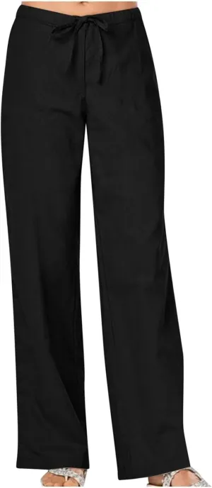 Cotton Linen Pants Womens Straight Leg Pants Loose Casual Comfy Lounge High Waist Trousers 2025 Comfort Joggers Slacks