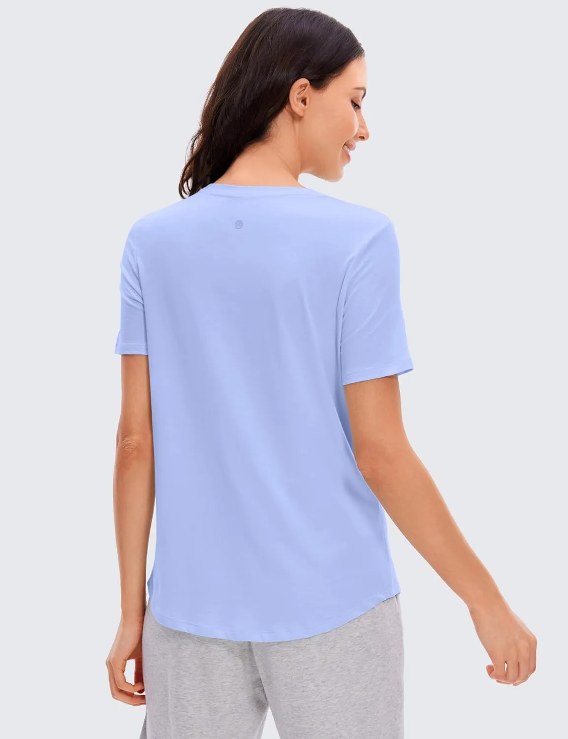 CRZ YOGA Women's Pima Cotton Short Sleeve Workout Shirts Casual Yoga T-Shirt Soft Athletic Top