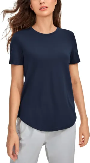 CRZ YOGA Women's Pima Cotton Short Sleeve Workout Shirts Casual Yoga T-Shirt Soft Athletic Top